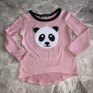 NWOT GLITTER GIRL soft pink sparkly sequins panda girls long sleeve shirt SZ 3T